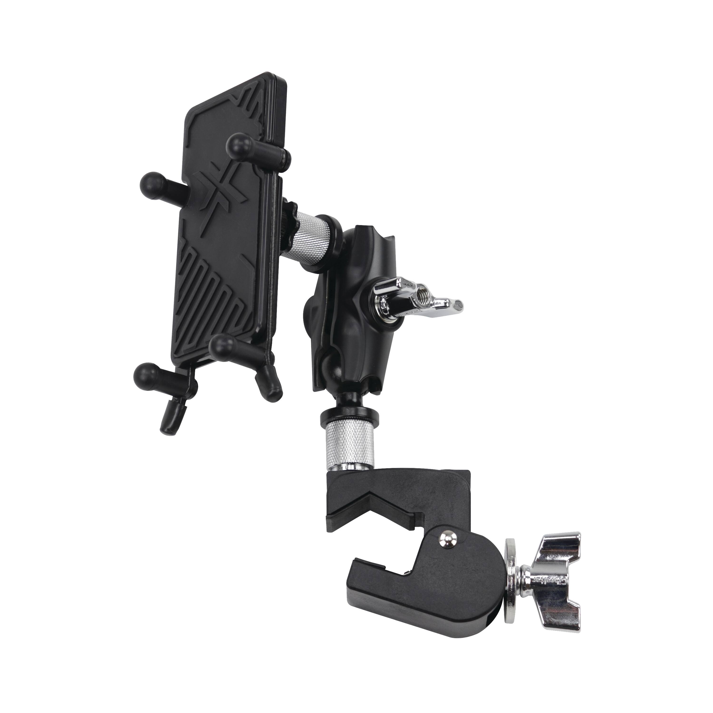 Front. Gibraltar Hardware - Dual Adjust Smartphone Surface Holder, Designed to Mount to a Table or Stand, Drum Accessories Hardware and Parts - Black.