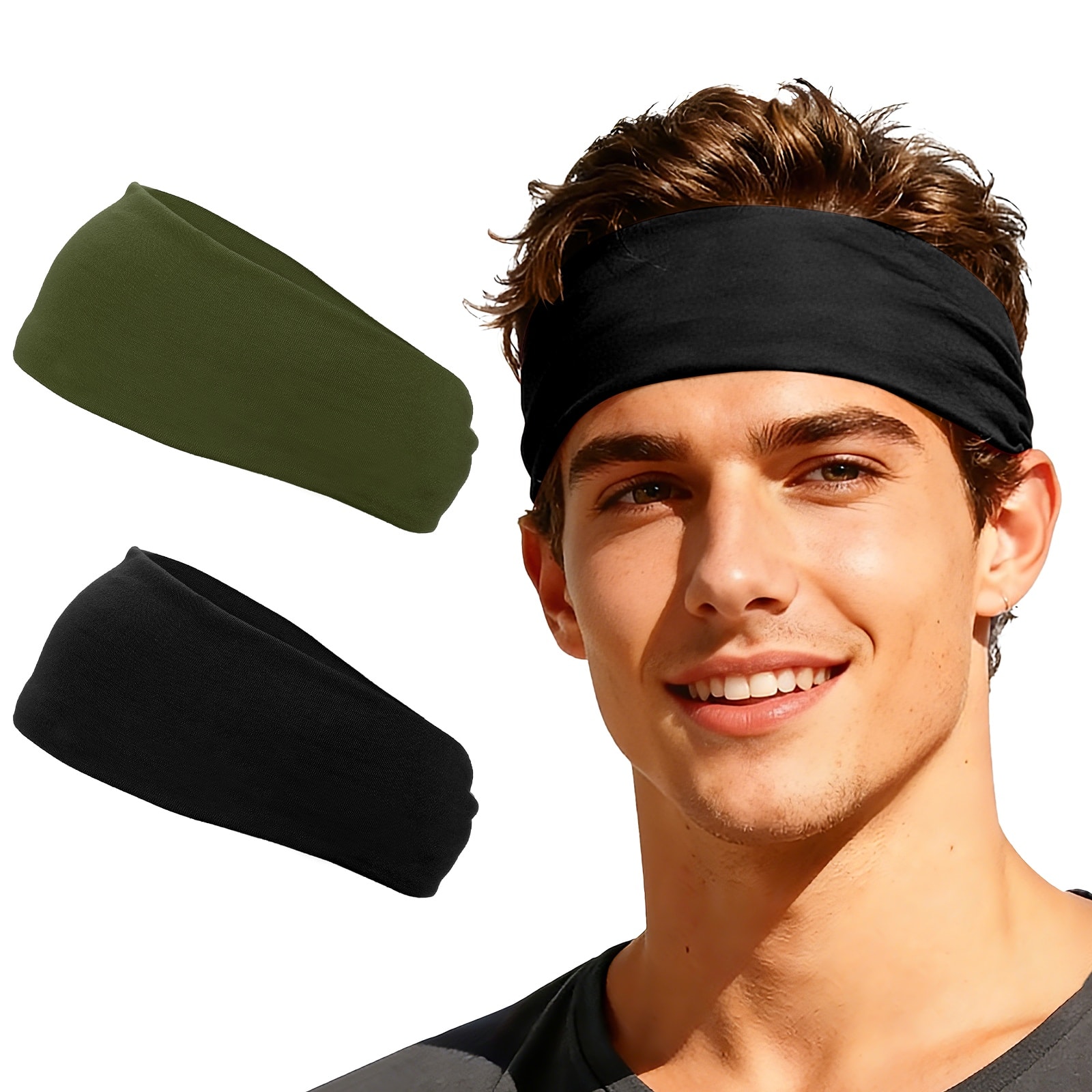 Unique Bargains - Sport Headbands for Men & Women, Stretchy Sweatband Absorbent Headbands, 2pcs - For Yoga/Sports/Running/Fitness/Cycling - Black/Dark Green price history on PriceWatchPro