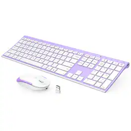 PRIMEPLUS - Wireless Keyboard & Mouse Combo, 2.4GHz Rechargeable Quiet Full-Size, Nano USB Receiver for Windows Laptop PC - Lavender Purple
