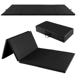 Gymax - 8' x 4' x 2'' Folding Gymnastics Mat Tumbling Exercise PU Leather Cover for Yoga - Black