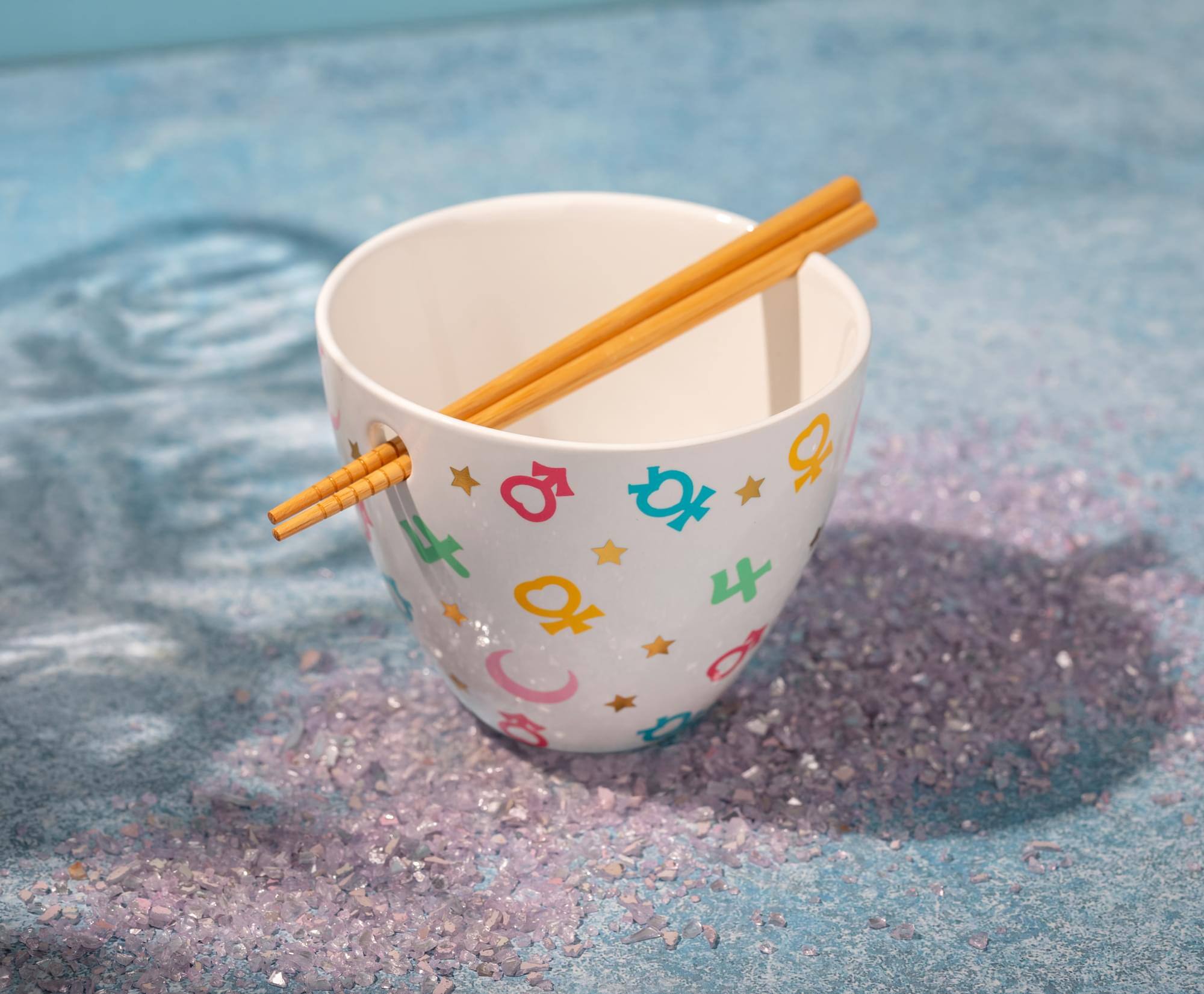 Alt View 2. Just Funky - Sailor Moon Symbols 16 Ounce Ramen Bowl with Chopsticks - White.