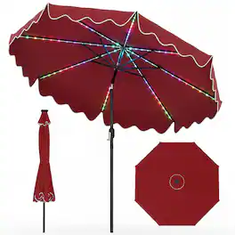 Costway - 10FT Solar Outdoor Market Table Umbrella with 112 Color-Changing Flowing LED Lights - Red