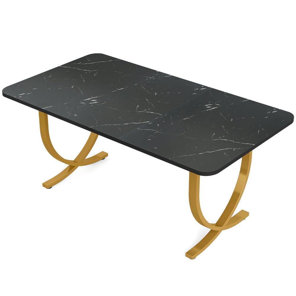 Left. Resenkos - Kadyn Study Writing Desk, Computer Desk,63" Executive Desk, Faux Marble Computer Desk Meeting Table,Black & Gold - Black.