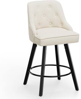 Winado - 26" H Swivel Barstools Upholstered Counter Stool with Back Kitchen High Chairs Counter Height Bar Stools with Cushion - Beige Fabric-Set of 1
