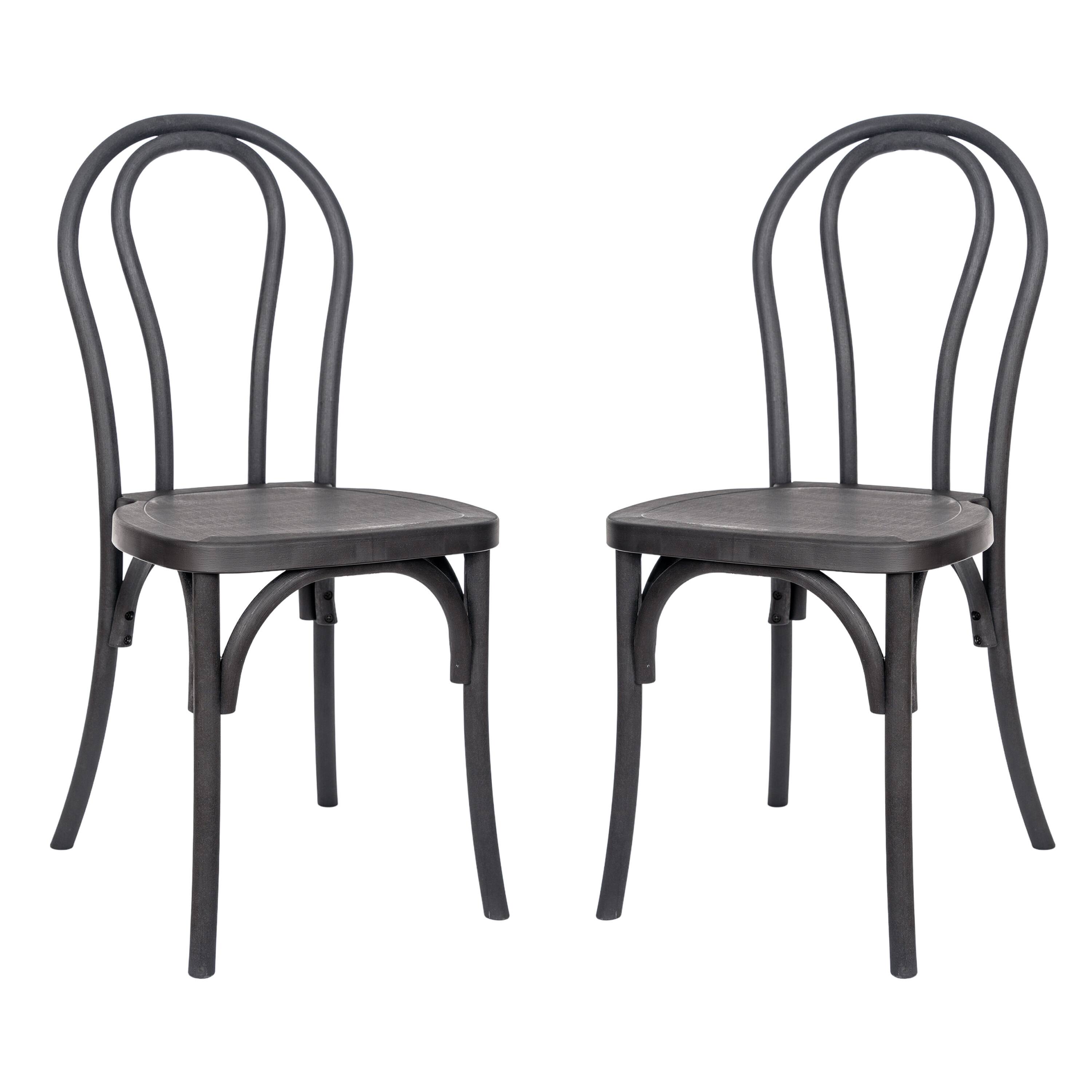 Alt View 1. Emma + Oliver - Hensler Set of 2 Weather-Resistant Wood Look Stackable Resin Thonet Chairs for Indoor/Outdoor Use - Black.