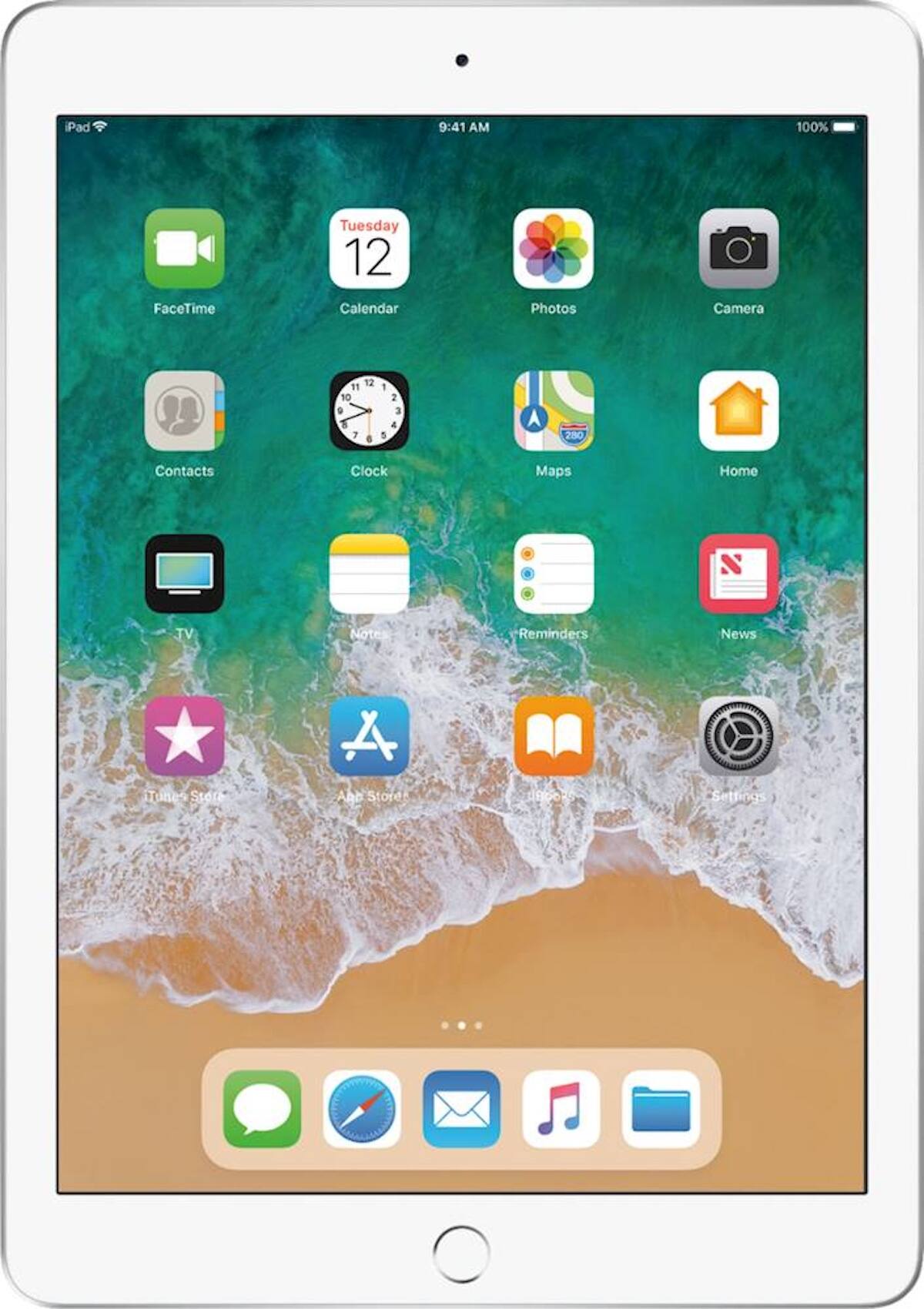 iPad 9:41 AM 100% Tuesday 12 FaceTime Calendar Photos Camera 11 10 9 8 7 12 e 1 5 2 3 4 280 Contacts Clock Maps Home TV Notes Reminders News Tunes Store Settings ...