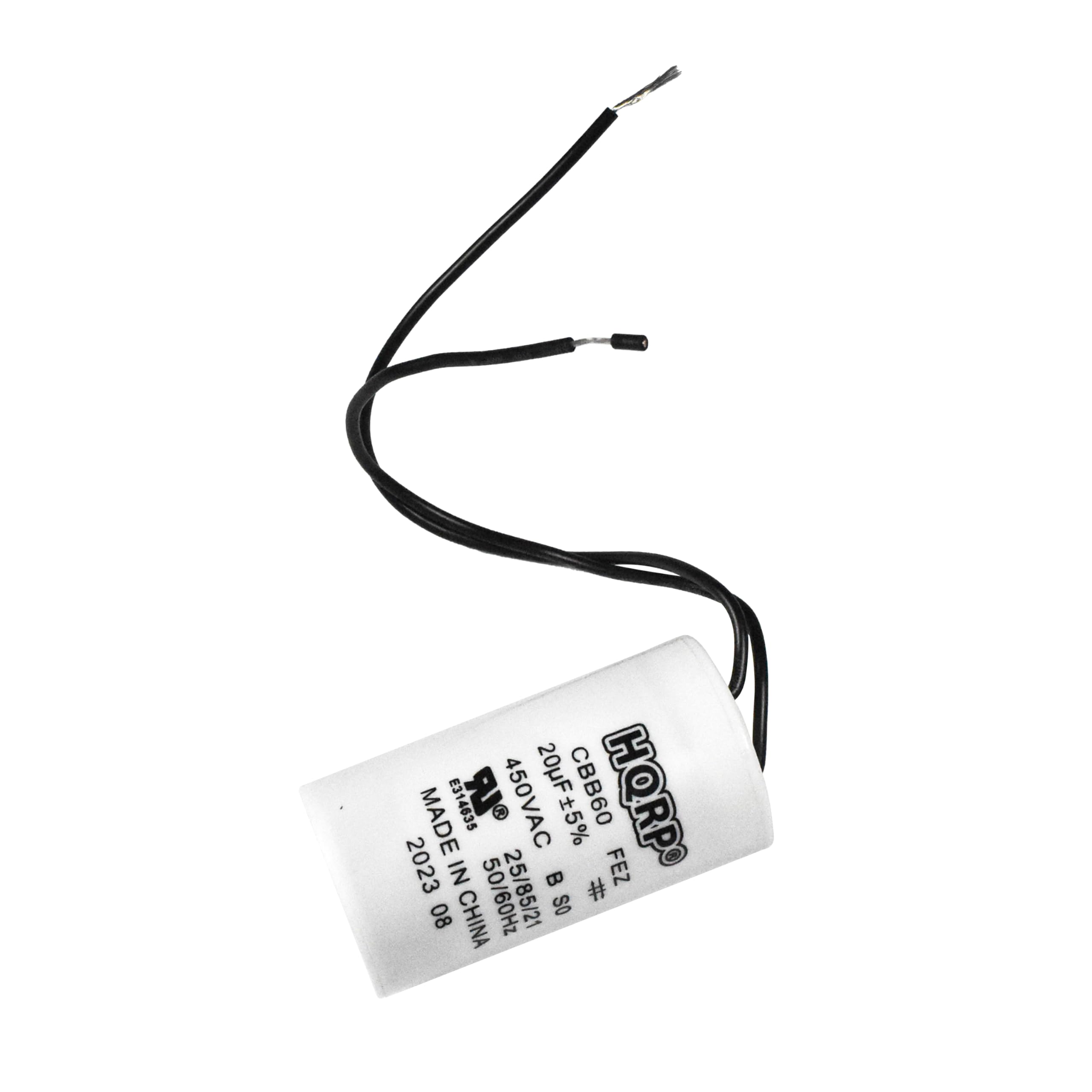20uF ±5% CBB60 HQRPO  
450VAC 5%  
2023 IN 50/60Hz  
25/85/21  
B # FEZ 08 SO  
MADE IN CHINA  
E314635  
5016021  
258521