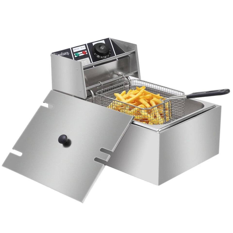 Left. Home Collection - 6L Electric Deep Fryer Stainless Steel 2500W Commercial Home - Silver.