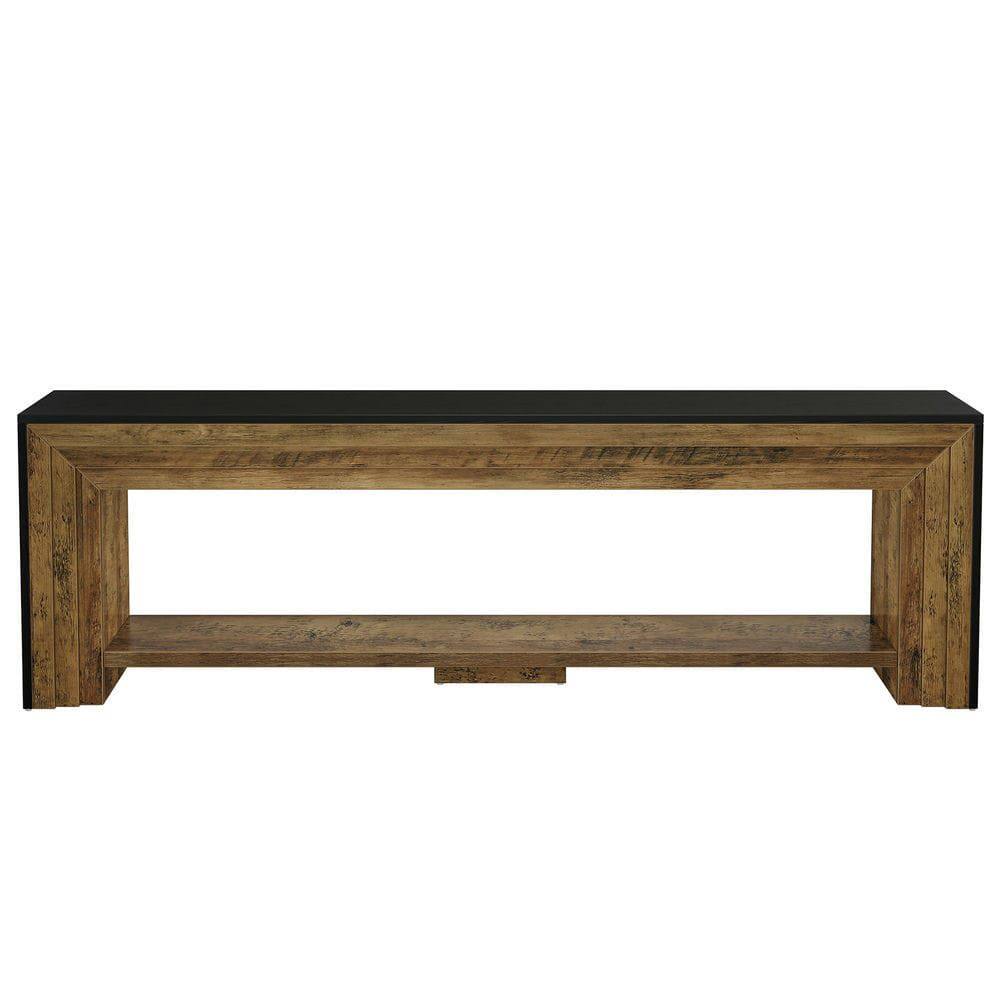 Alt View 1. Kadyn - 70" Farmhouse TV Stand for 75-Inch TVs, Long Low Media Console with Open Shelves, Rustic Brown & Black - Brown.