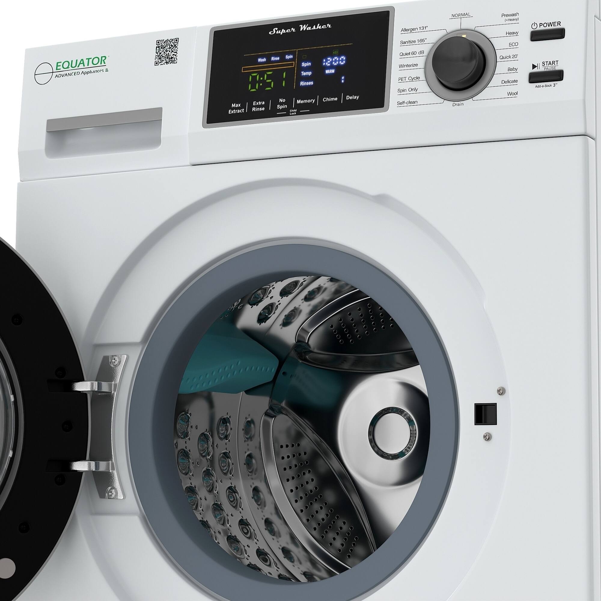 EQUATOR & ADVANCE 1 Applaners Super Washer

- Spe
- Teme 0:51
- -r Ma Chime Delay Extra Memary Mx Spin Entract Rinee Alergen 13T Santie - Gulet - Wintwite 1Nl Oce Tun Cnly Self oar NORMA Dran Provash Hee ECO Quk20 Baly Delcate

POWER START H CAO AA -.. K 00000 30000 0000 0000 100