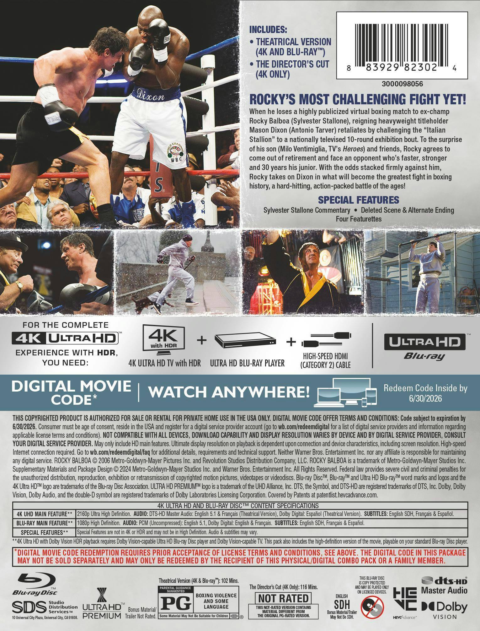 Back. Rocky Balboa Theatrical & Director's Cut (Limited Edition 4K Steelbook + Blu-ray) [UHD].