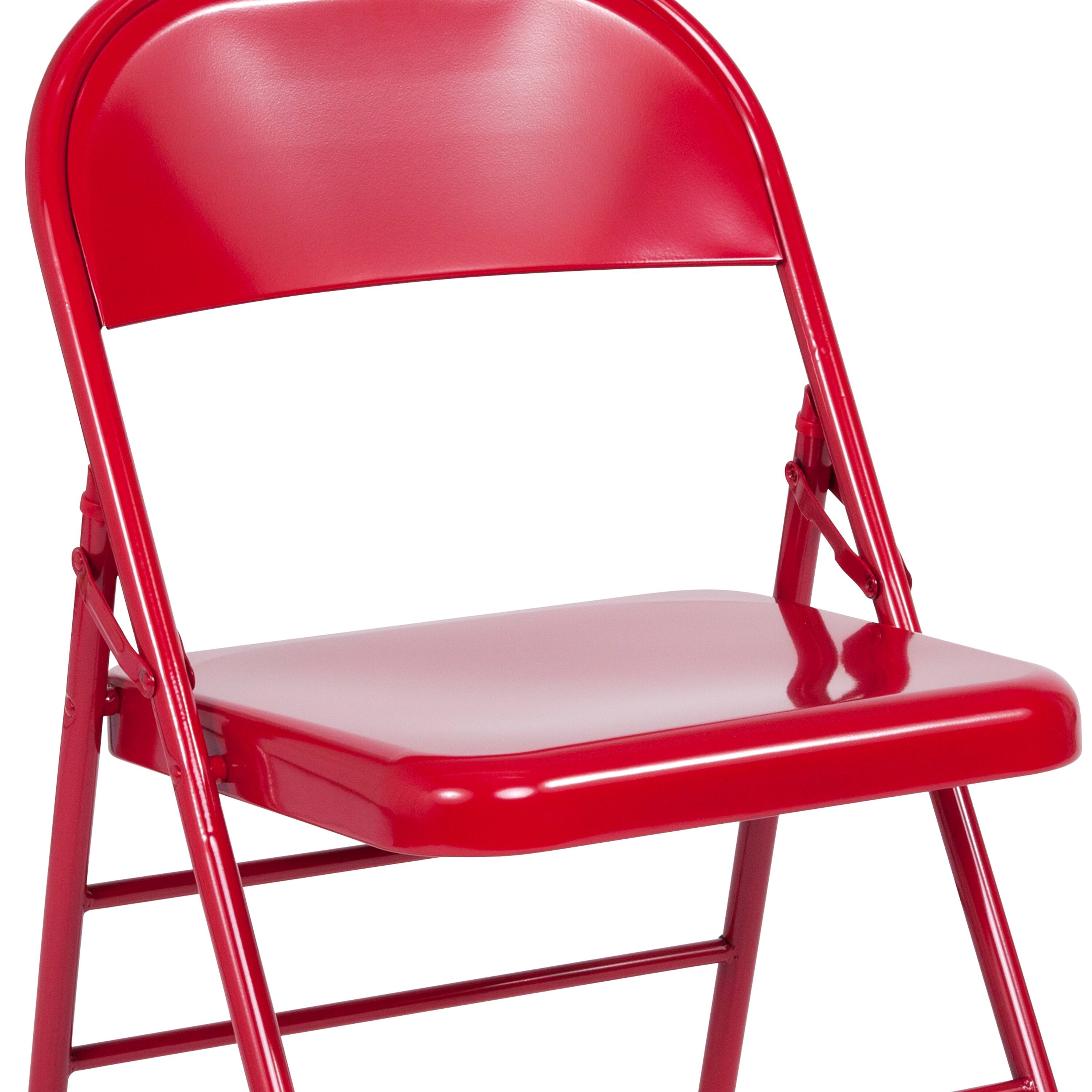 Alt View 10. Emma + Oliver - 4 Pack Triple Braced & Double Hinged Metal Folding Chair - Red.