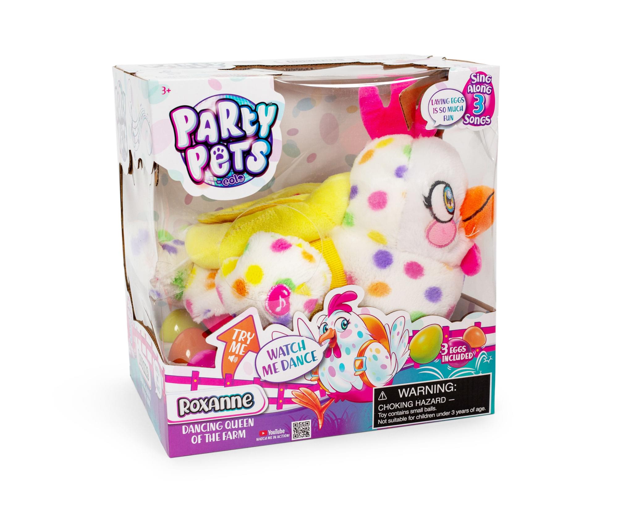 3+ PARTY PETS -edle Sing Along Laying Eggs Is So Much Fun 3 Songs Try Me Watch Me Dance RoxAnne Dancing Queen Of The Farm YouTube The - a Action Of Es 3 Eggs Included 4 Warning: Choking Hazard - Small Balls. Toy contains small balls. Not suitable for children under 3 years of age.