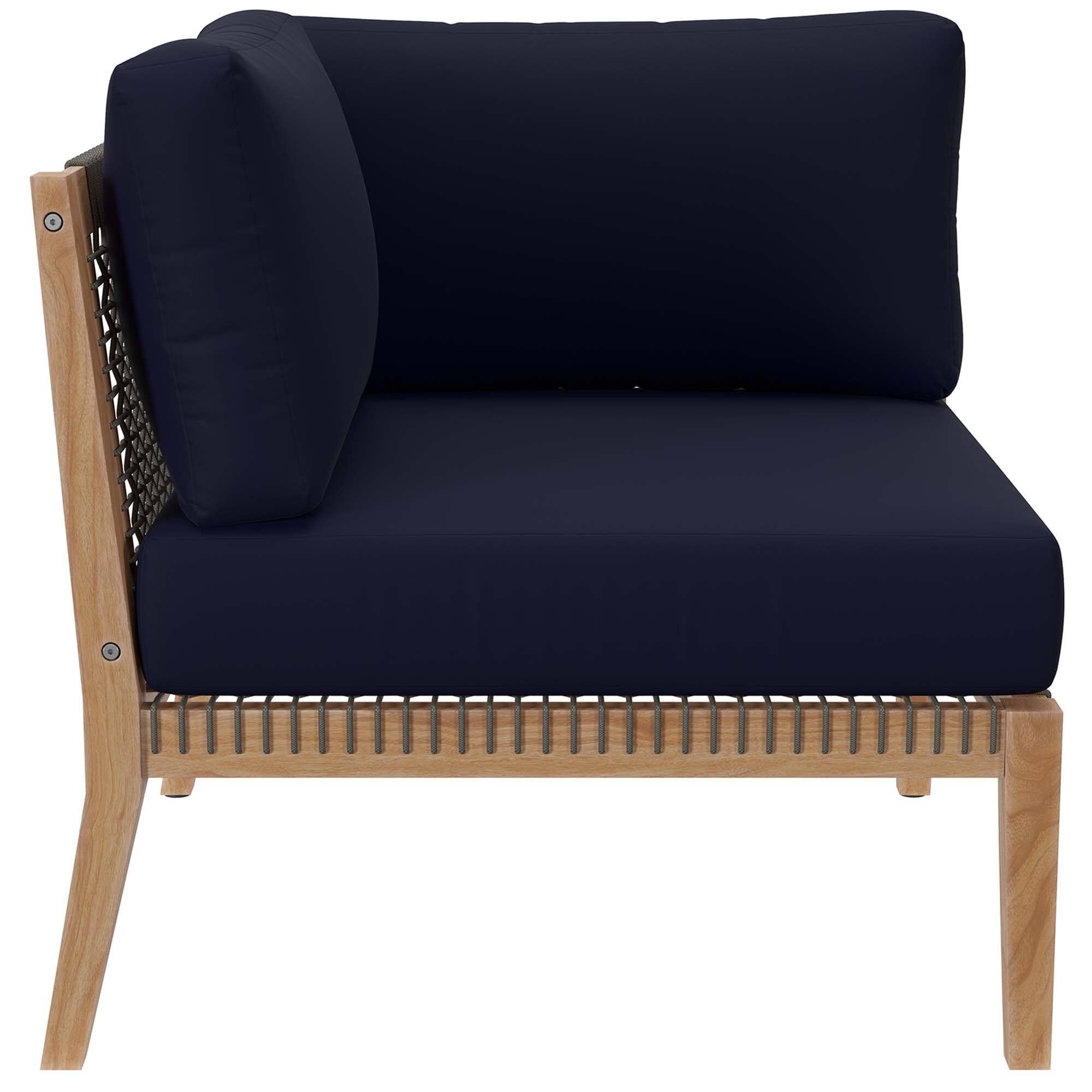 Alt View 2. Modway - Clearwater 5-Piece Outdoor Teak Wood Sectional Sofa - Gray Navy.