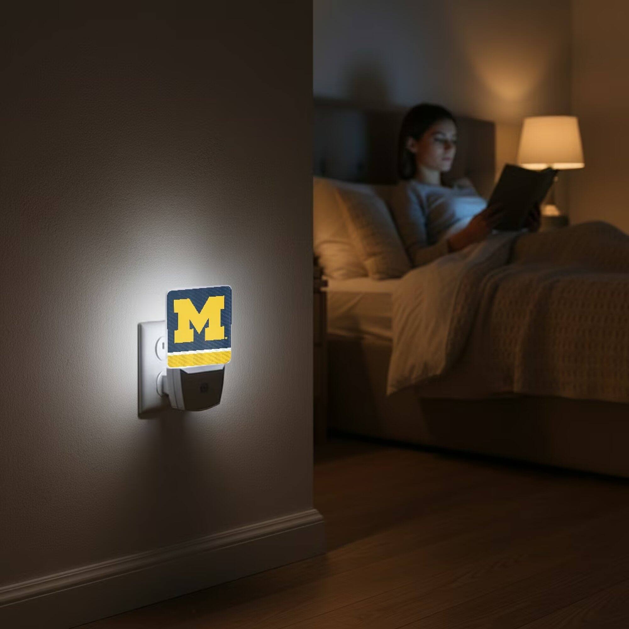 Alt View 3. Keyscaper - Michigan Wolverines Stripe Design Nightlight 2-Pack - Multicolor.