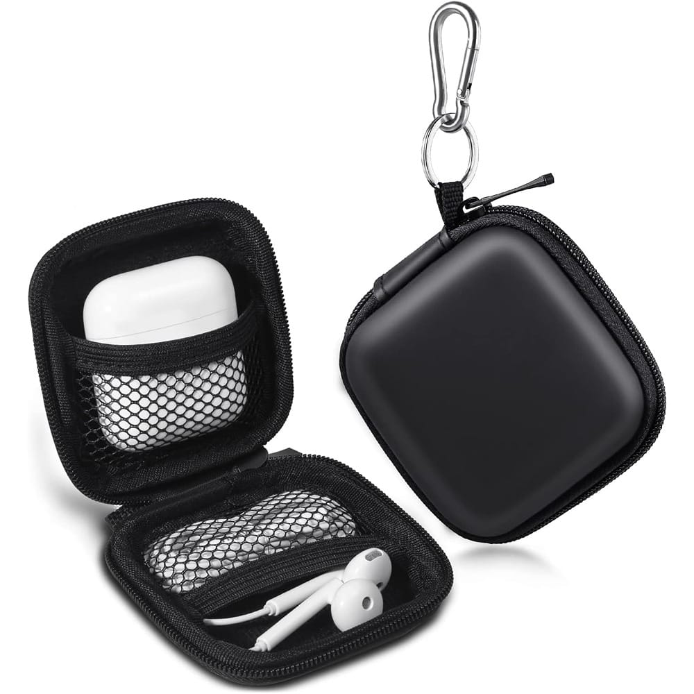 ACJPR - Hard EVA Earbud Case – Portable, Protective with Carabiner - Black