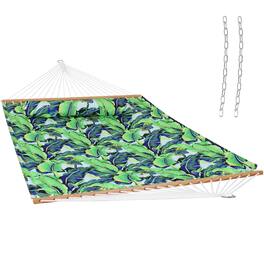 Sunnydaze - Large Quilted Hammock with Spreader Bar and Pillow - Exotic Foliage