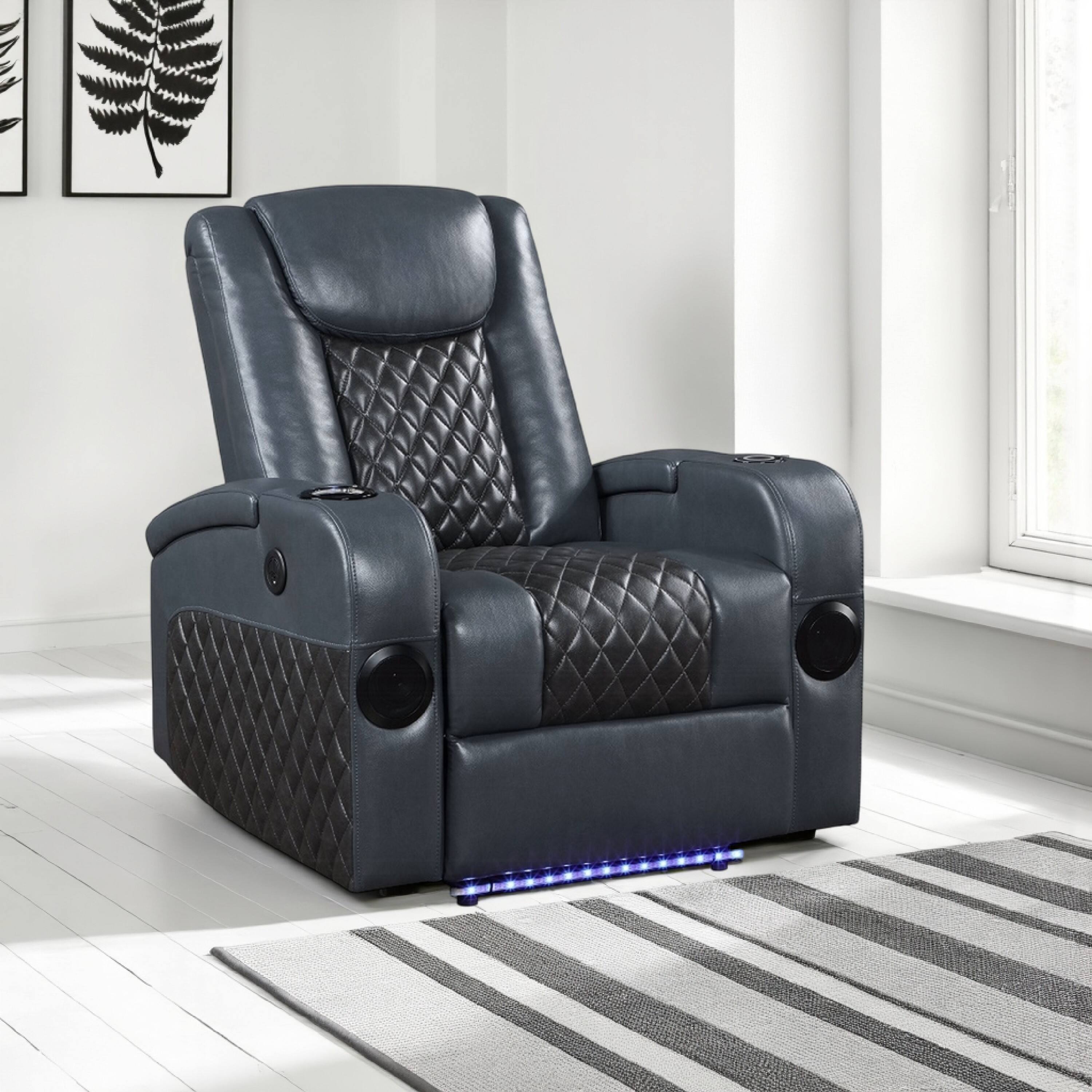 Alt View 2. Manhattan Lane - Liza Power Motion Recliner Chair, tooth  Faux Leather - Gray, Black.