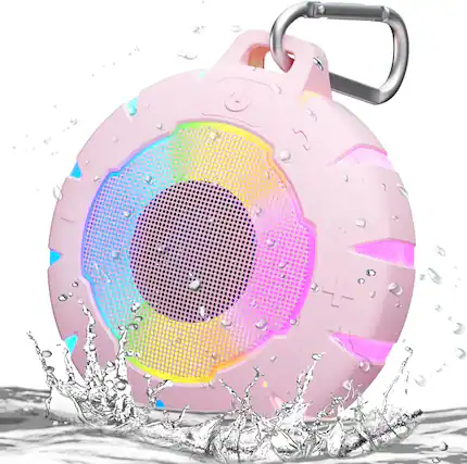Front. PRIMEPLUS - Portable Shower Bluetooth Speaker - IP67 Waterproof, 12Hr Battery, Stereo Pairing with Carabiner for Pool, Beach - Pink.