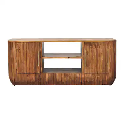 Front. Artisan Furniture - Artisan Furniture Solid Wood Fluted Media Console with Shelves - Brown.