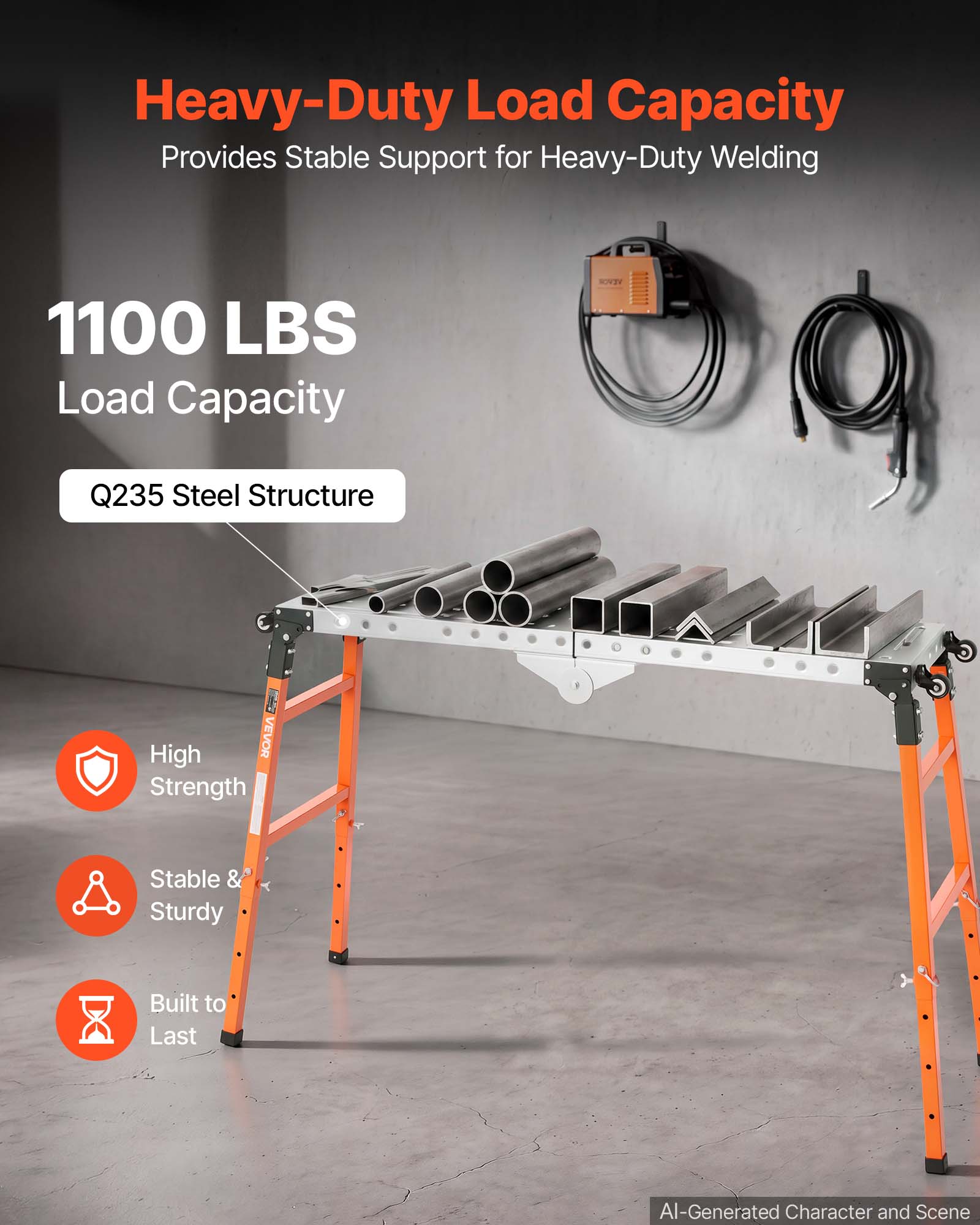 Heavy-Duty Load Capacity Provides Stable Support for Heavy-Duty Welding

1100 LBS Load Capacity

Q235 Steel Structure

High Strength

Stable & Sturdy

Built to Last

AI-Generated Character and Scene