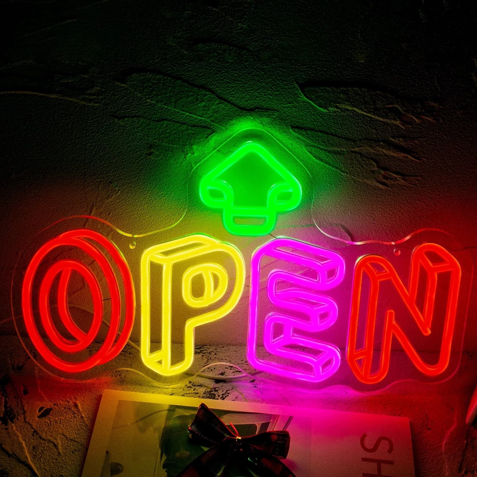 Auledio - 3D Stereoscopic Open Neon Sign,USB Power LED Light sign 16.7*9.8 Inch Adjustable Brightness for Shops,Restaurants,Bar - multicolour