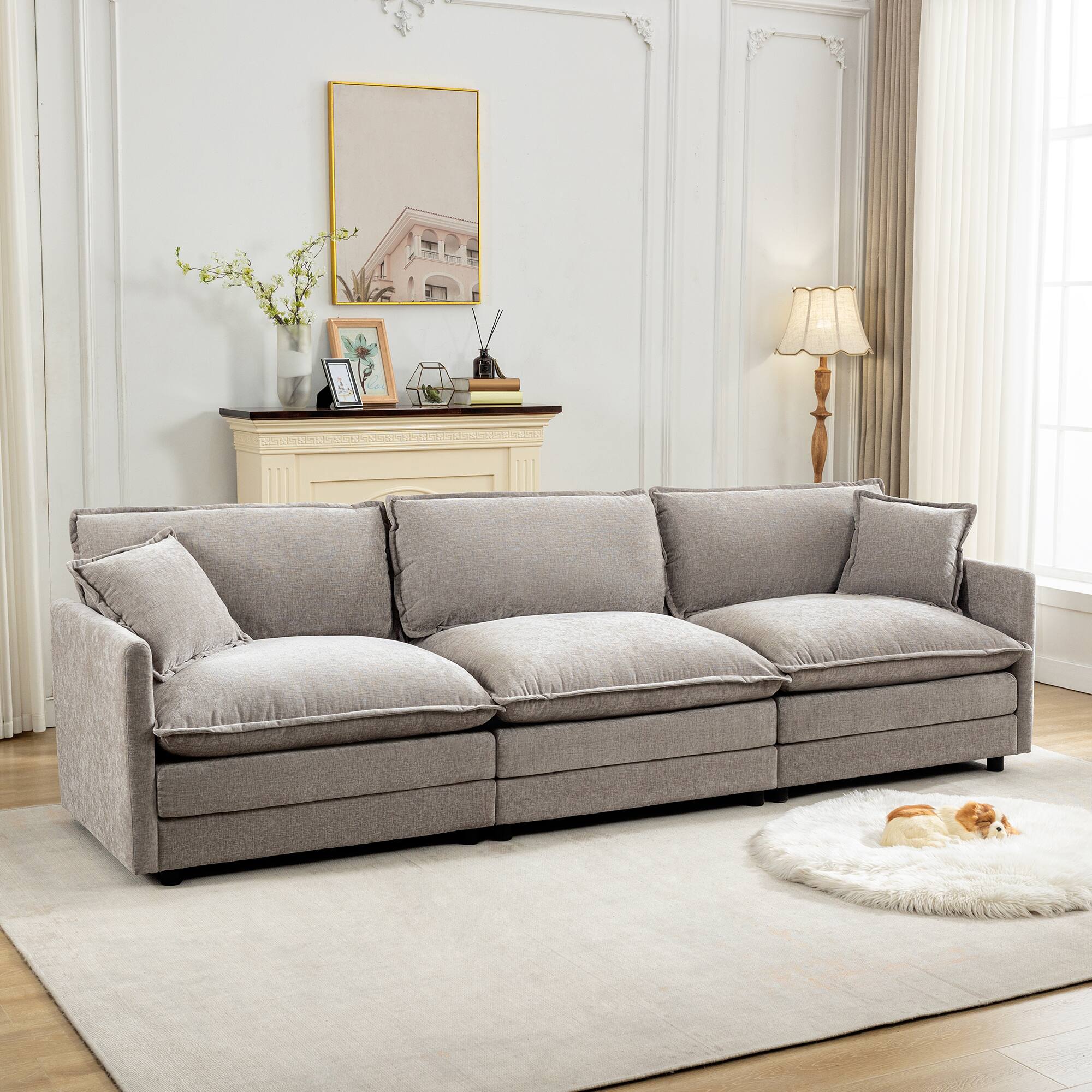 Alt View 5. KERDOM - Furniture 3 Seat Sofa for Living Room, Convertible Chenille Sectional Sofa Couch for Apartment Studio, Free Pillows - Grey.
