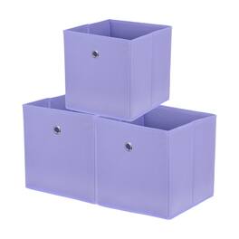 Unique Bargains - 3pcs Storage Cubes, 11x11x11 Inch Fabric Storage Bins with Circular Handle, Foldable Cube Organizer for Home Clothing - Purple