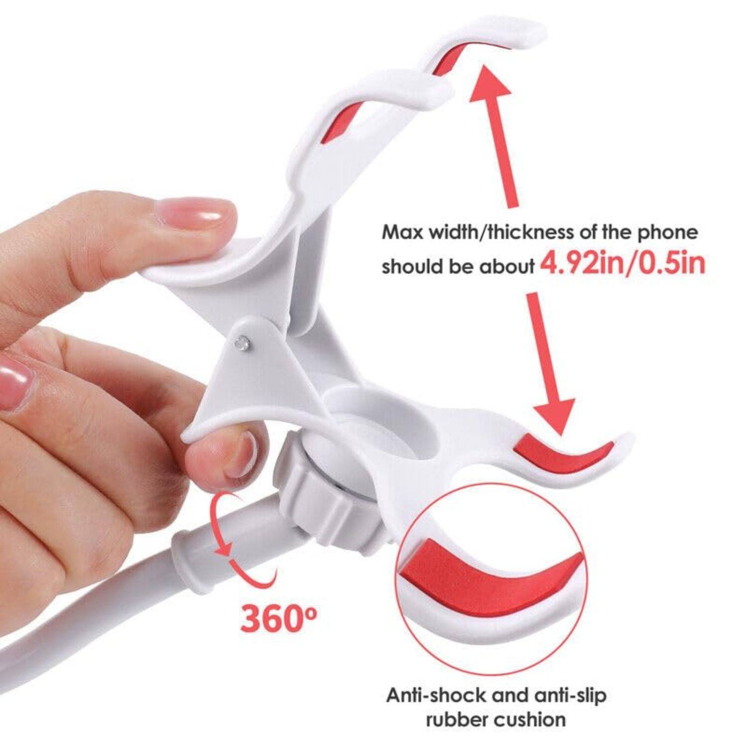 Max width/thickness of the phone should be about 4.92in/0.5in

360°

Anti-shock and anti-slip rubber cushion