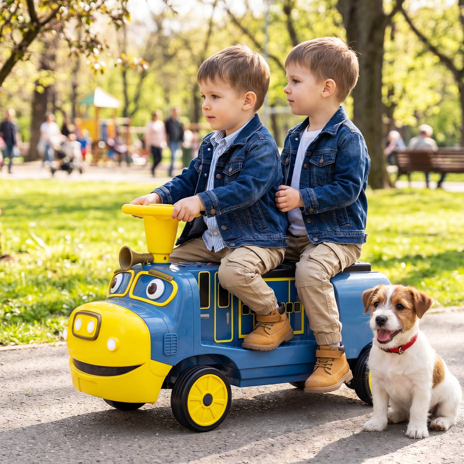 Alt View 1. Costway - Costway 12V Battery Powered Ride on Train, Trackless Kids Ride on Toy with Storage Space - Yellow & Blue.
