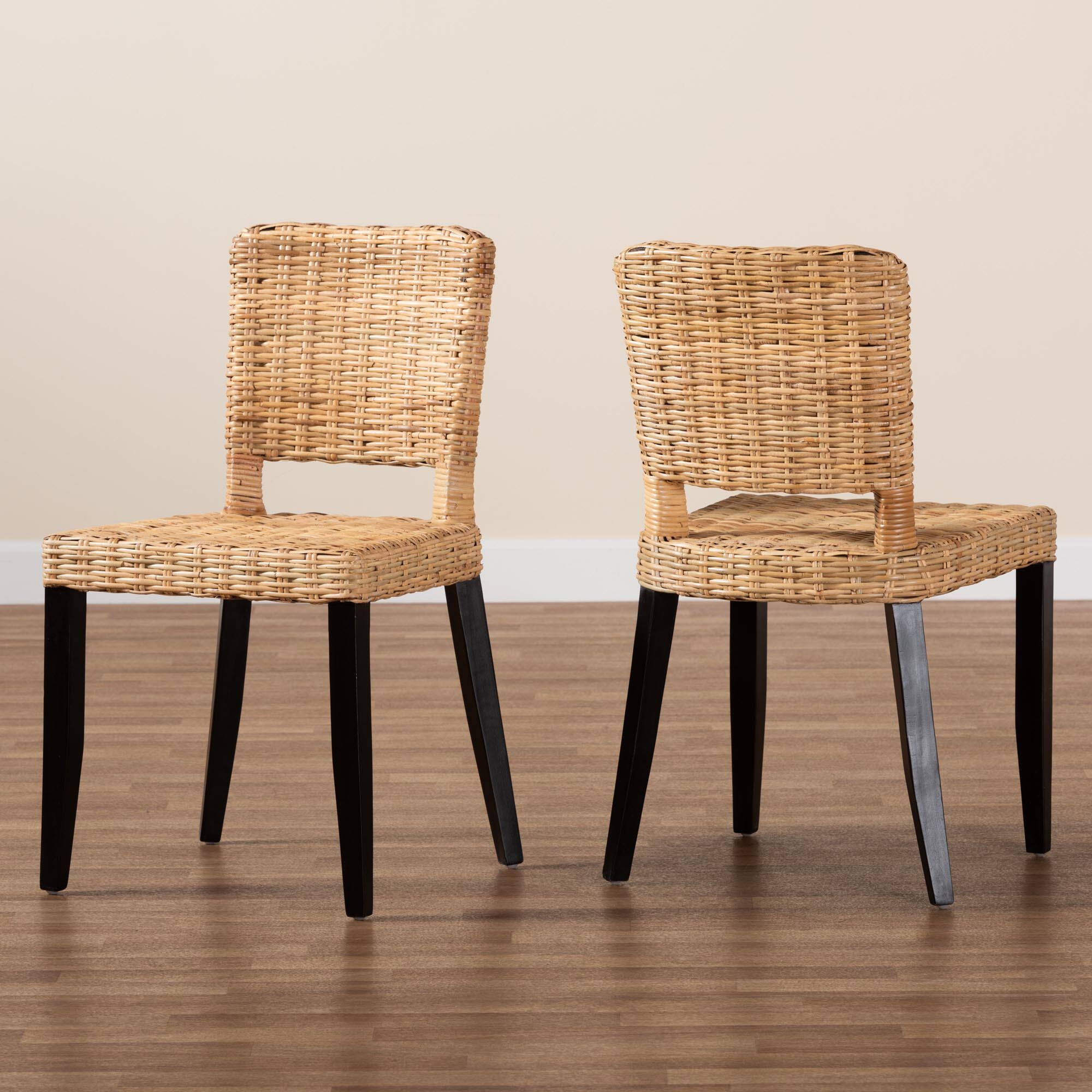 Alt View 4. bali & pari - Dermot Modern Bohemian Finished Wood and Natural Rattan 2-Piece Dining Chair Set - Dark Brown/Natural Brown.