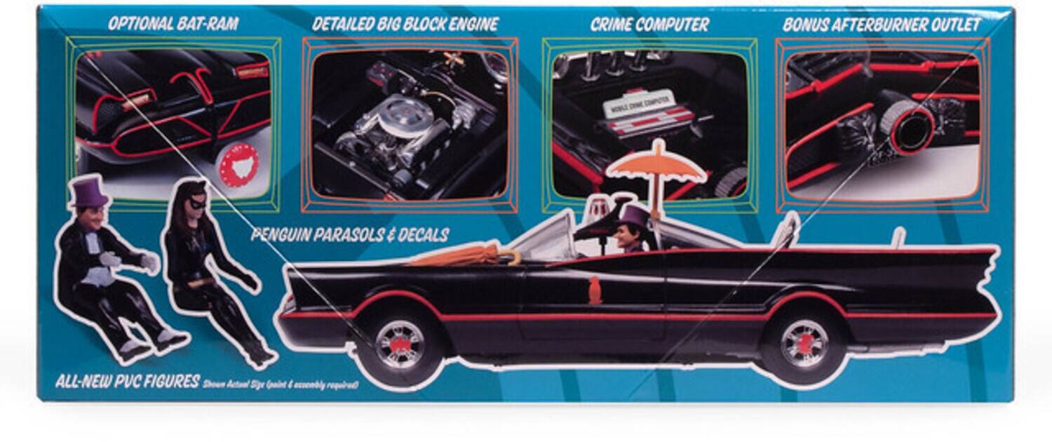 OPTIONAL BAT-RAM  
DETAILED BIG BLOCK ENGINE  
CRIME COMPUTER  
BONUS AFTERBURNER OUTLET  
PENGUIN PARASOLS & DECALS  
ALL-NEW PVC FIGURES  

Show Size  
Graint  
acoonbly