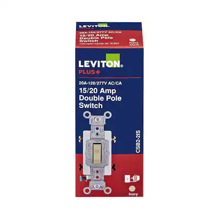 LEVITON PLUS+
20A-120/277V AC/CA
15/20 Amp Double Pole Switch
Interruptor bipolar de 15/20A
Ivory Marfil
LEVITON PLUS+
20A-120/277V AC/CA
15/20 Amp Double Pole Switch
SPEC 3YD
Ivory
CSB2-2IS
LEVITON
20A-120/277V AC/CA
15/20 Amp Double Pole Switch
Interruptor bipolar de 15/20A
Ivory Marfil
CSB2-2IS