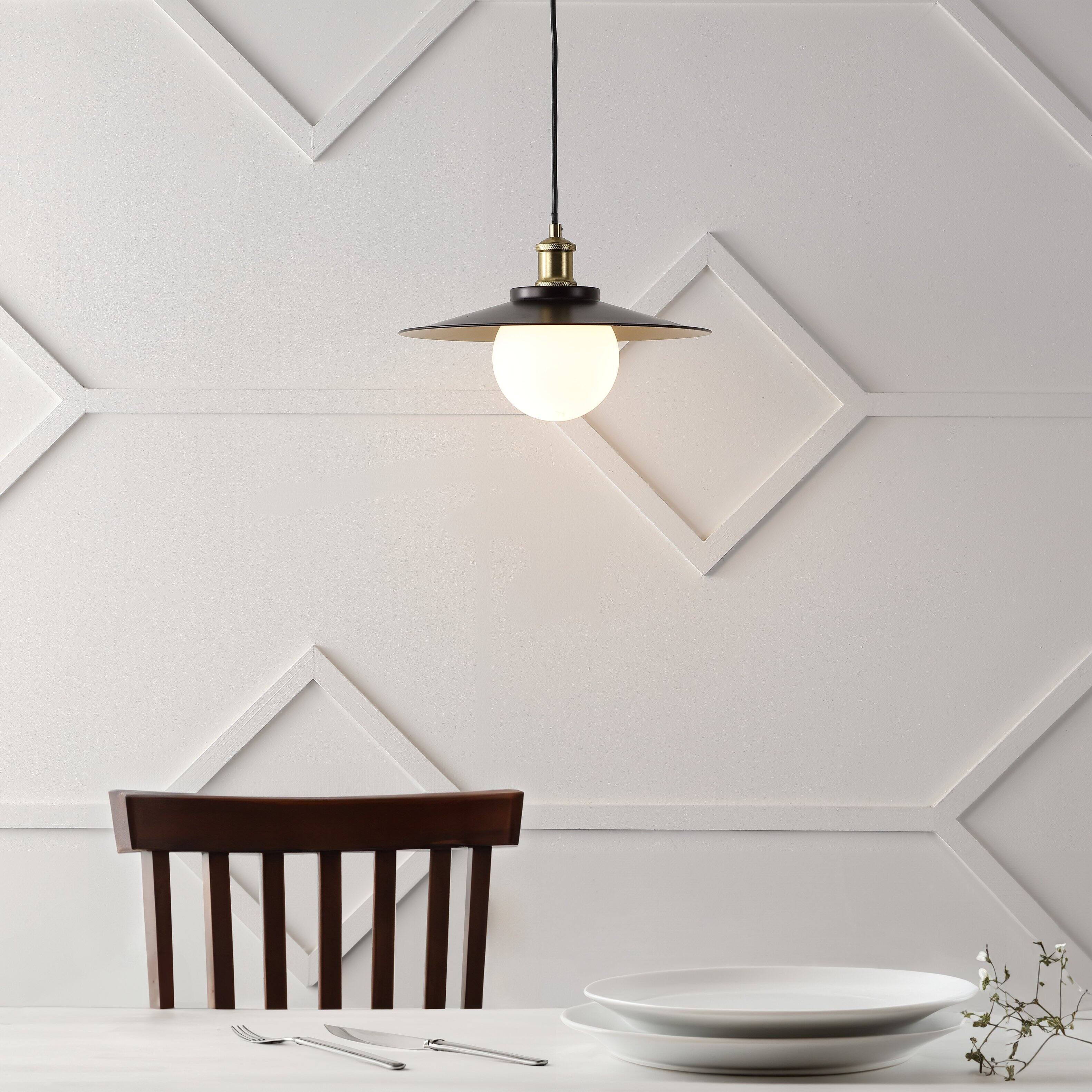 Alt View 1. Jonathan Y - Hadley 14.5" 1-Light Scandinavian Farmhouse Iron/Frosted Glass LED Pendant, Oil Rubbed Bronze/Brass Gold - Oil Rubbed Bronze/Brass Gold.