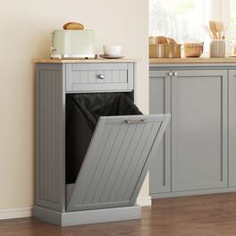 Homcom - Kitchen Tilt Out Trash Bin Cabinet Free Standing Recycling Cabinet Trash Can Holder With Drawer - Gray