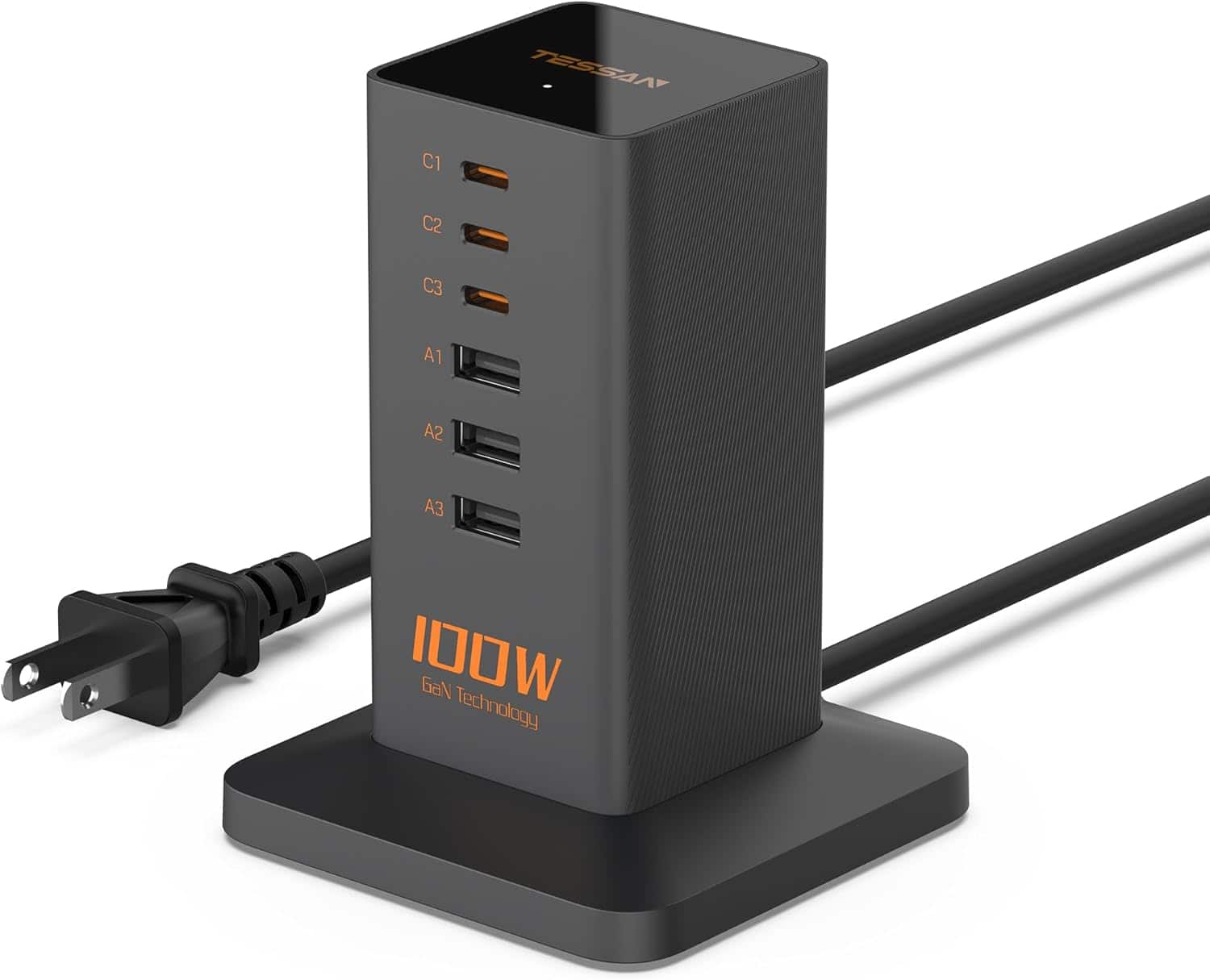 Wikistore - 100W PD USB C Charging Station 6 in 1 Desktop Tower with Multiple Ports for Home Office
