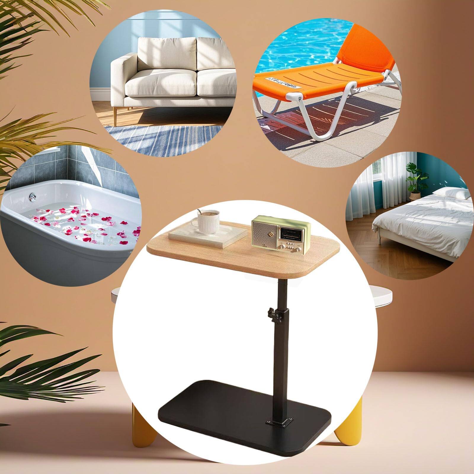 Alt View 1. Fabibe - C End Table Adjustable Height Shaped Side Tables Living Room And Bedroom For Sofa Chair Bed Coffee Small - Walnut Brown.