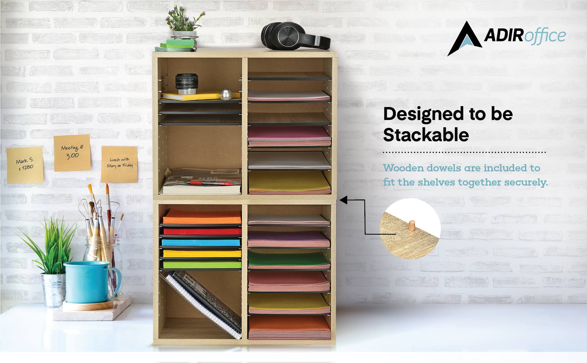 Mark S  1280 g Meeting 3:00 Luchh with Mary - Friday Designed to be Stackable Wooden dowels are included to fit the shelves together securely.