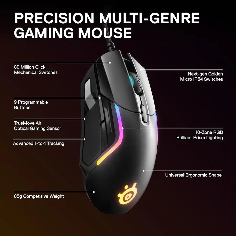 Red5 Mouse SteelSeries Rival 5 Wired Optical Gaming Mouse with RGB Lighting Wired ...