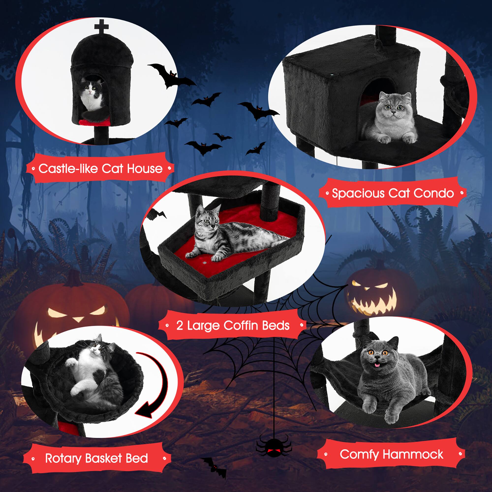 Gymax Gothic Cat Tree for Indoor Cats Extra Large Cat Tower w/2