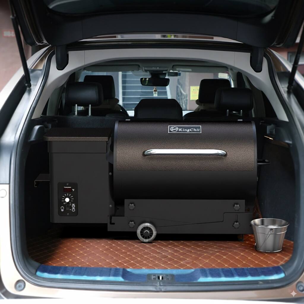 Alt View 1. KingChii - 456 sq. in. Wood Pellet Grill and Smoker BBQ with PID Auto Temperature Control Folding Legs for Patio or RV in Brown.