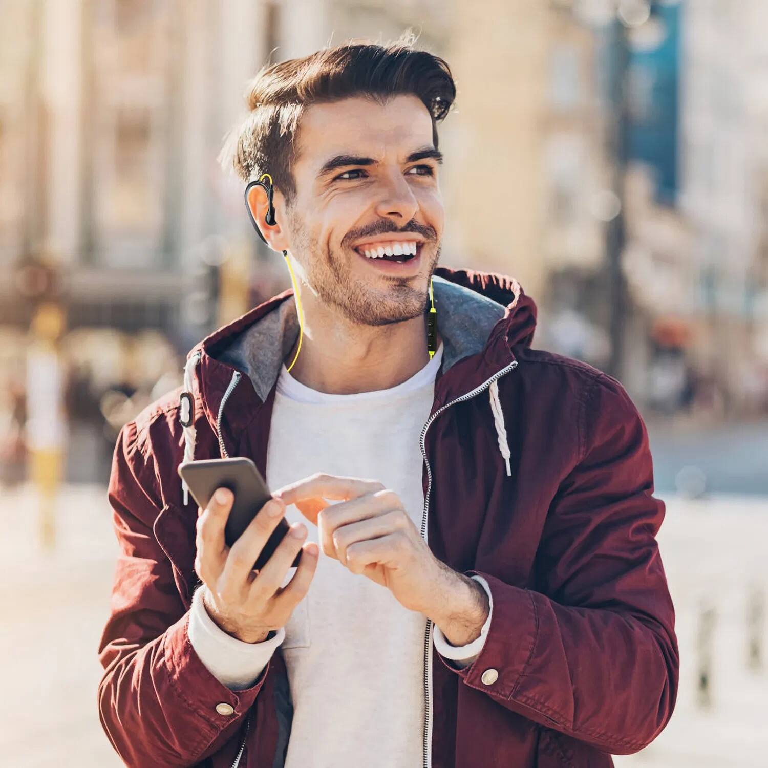 Alt View 5. BEARSOLIM - Wireless Headsets V4.1 Sport In-Ear Stereo Headphones Sweat-proof Neckband Earbuds，yellow - yellow.