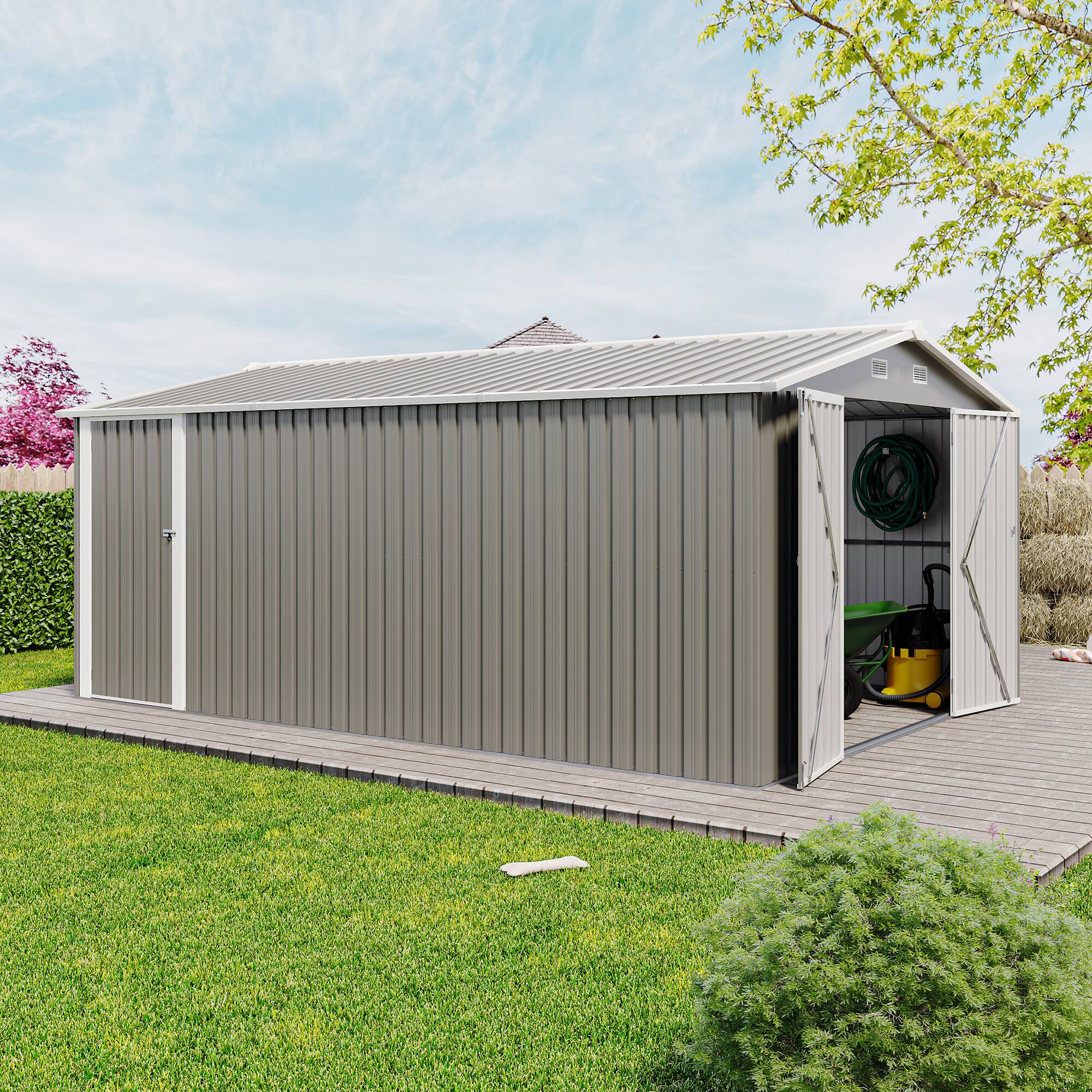 Front. APRILSOUL - Durable Colored Steel Outdoor Storage Room 3 Door Flexible Ventilation - Light Gray.