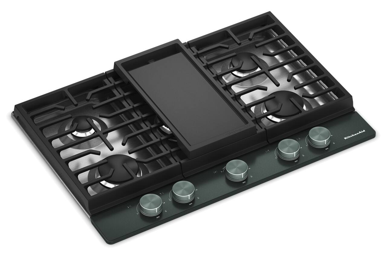 Angle. KitchenAid - 30 in. Wide 5 burners Gas Cooktop with   Integrated Wok Grate - Juniper.
