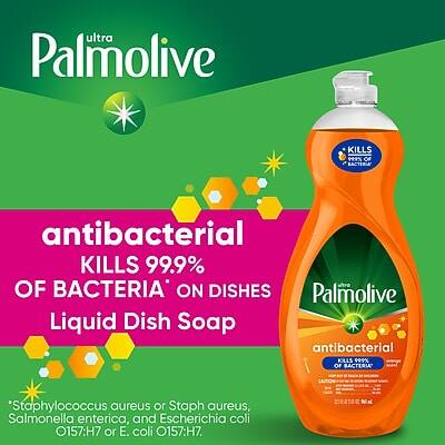 Ultra Palmolive Antibacterial Liquid Dish Soap

- Kills 99.9% of bacteria on dishes
- Kills 99.9% of bacteria including Staphylococcus aureus or Staph aureus, Salmonella enterica, and Escherichia coli O157:H7 or E. coli O157:H7
