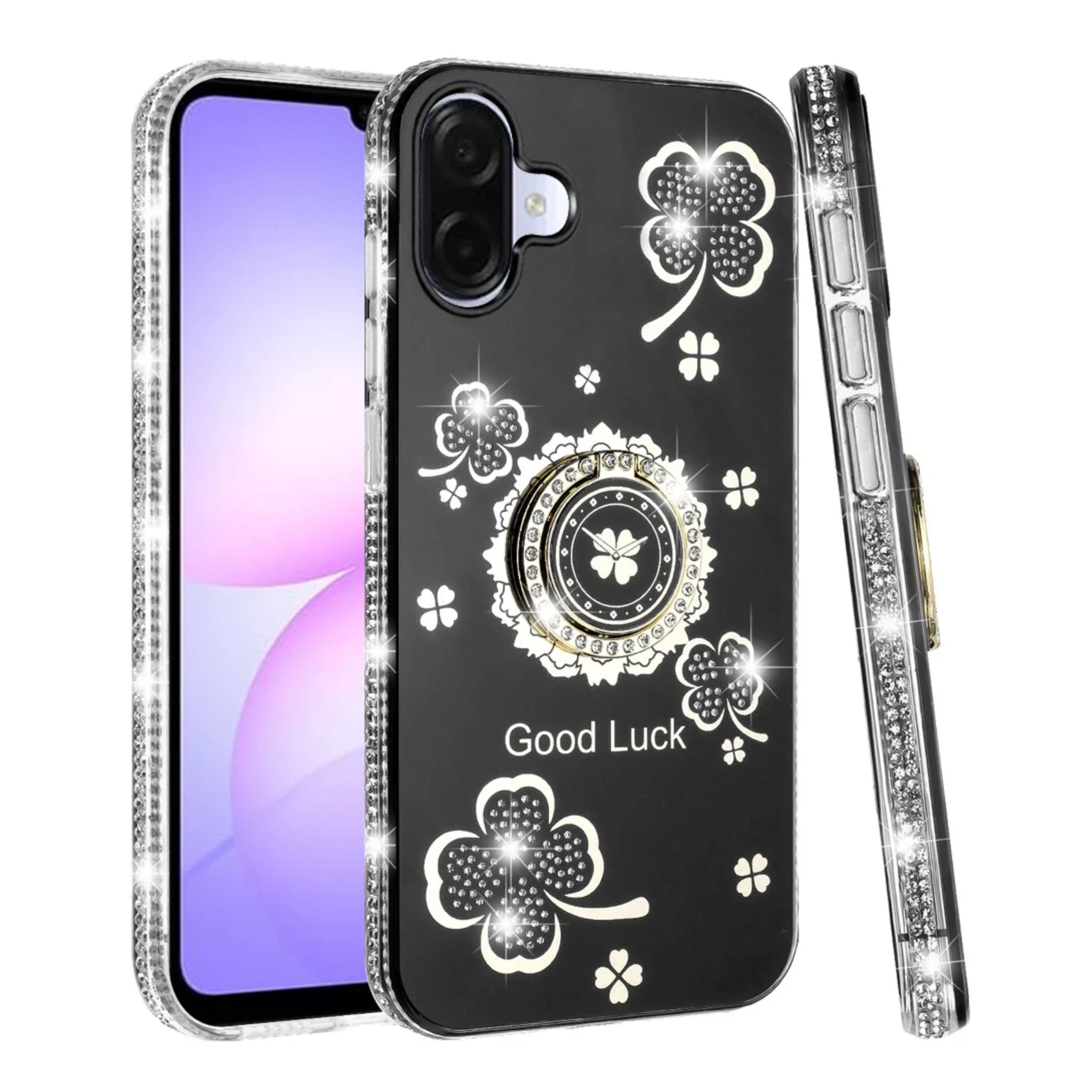 Kitcheniva - Crystal Studded Phone Case With Ring Stand Tempered Glass For Samsung Galaxy A07 - Black price history on PriceWatchPro