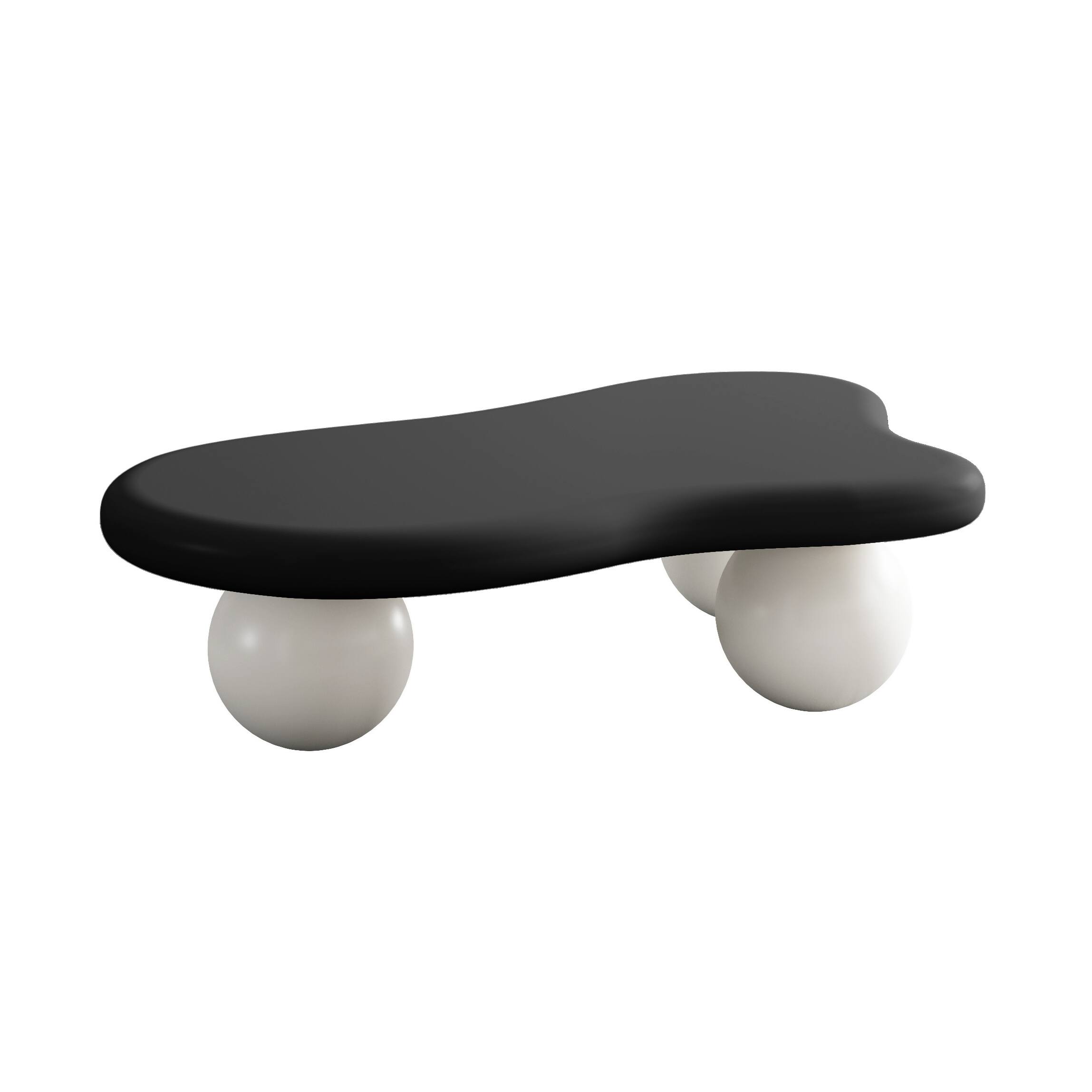 Alt View 2. Loheer - Loheer Cloud Coffee Table Irregular Black Top Center Table For Living Room 47 Inch White Ball Legs - Black White.
