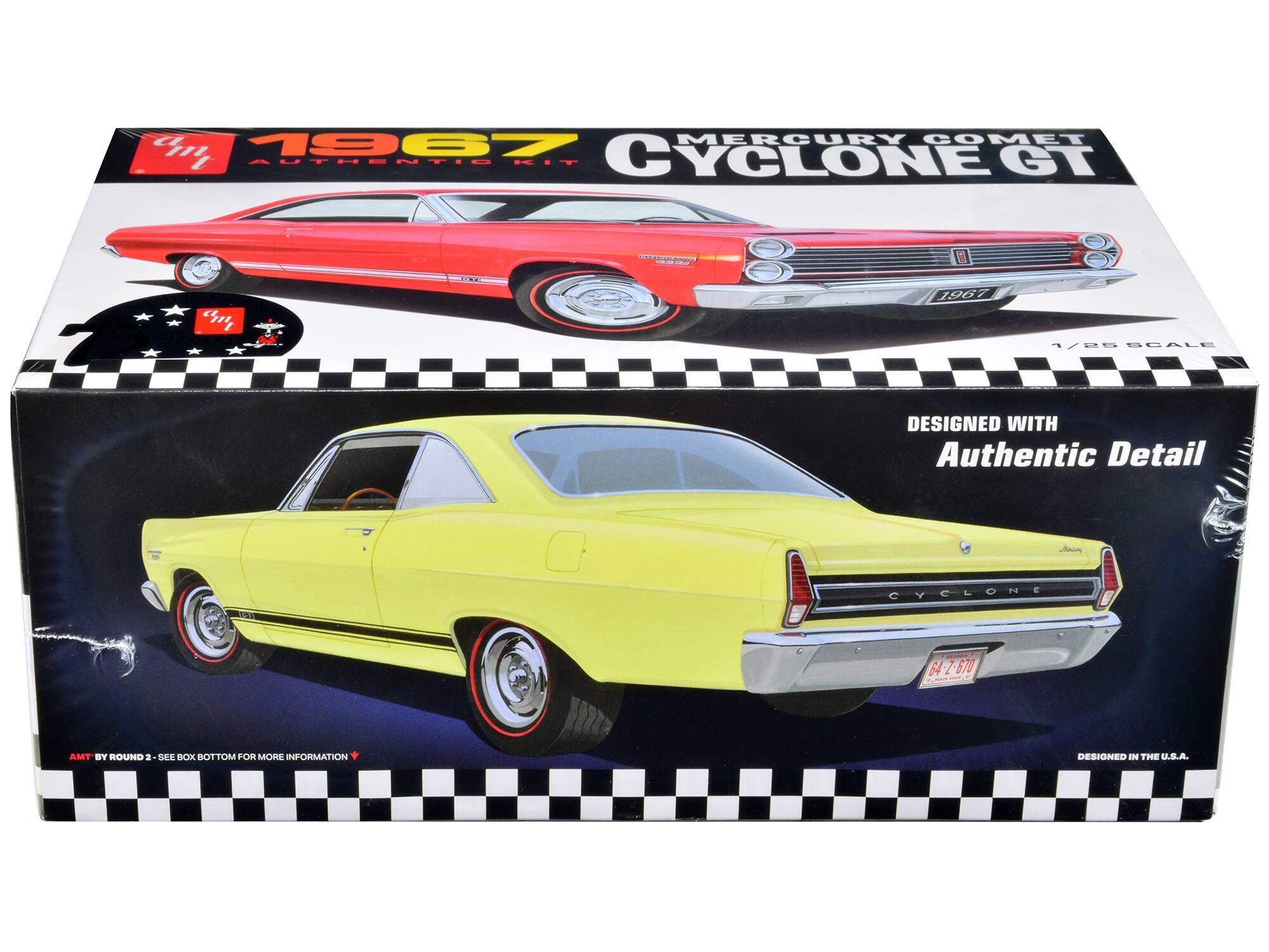 1967 MERCURY COMET CYCLONE GT  
1/25 SCALE  
DESIGNED WITH Authentic Detail  
AMT BY ROUND 2 - SEE BOX BOTTOM FOR MORE INFORMATION  
DESIGNED IN THE U.S.A.