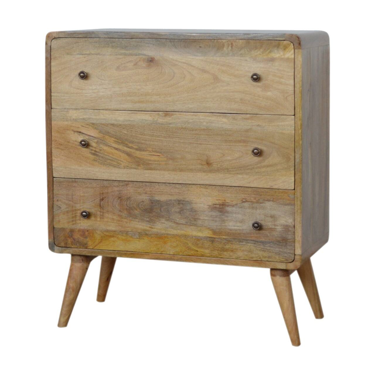 Left. Artisan Furniture - Artisan Furniture Solid Wood Curved Oak-ish Chest, 3 Drawers, Beige - Light Brown/Oak-ish.