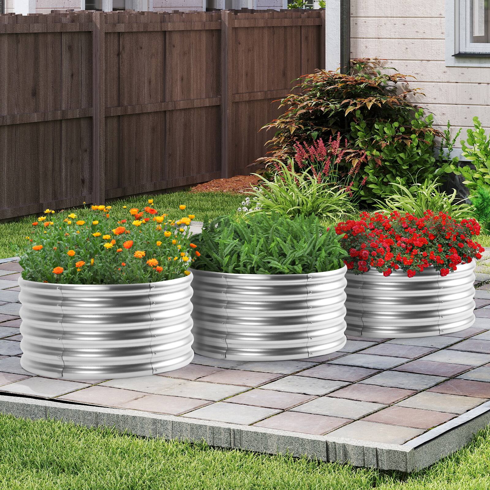 Angle. Oumilen - 3-Pack 24" Round Galvanized Raised Garden Beds.